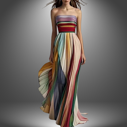 JANNA – STRAPLESS COLOURFUL MAXI DRESS