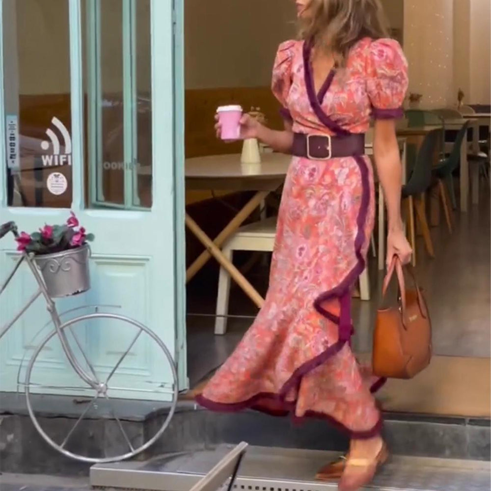 SHAUNA – ELEGANT LONG DRESS WITH PUFF SLEEVES