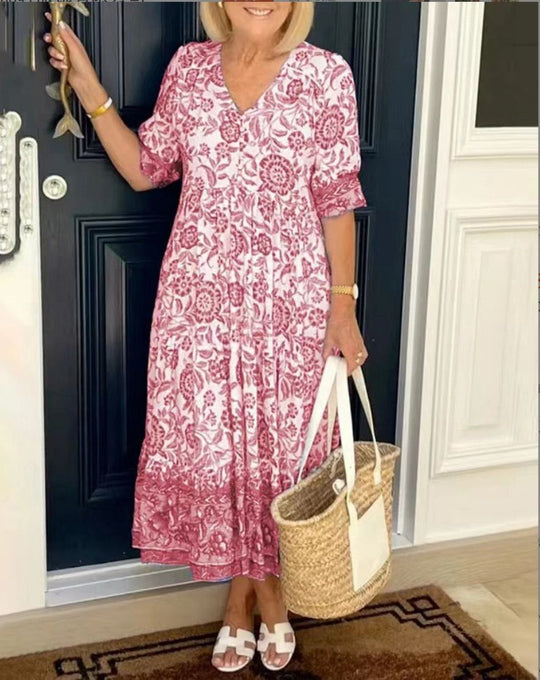 EVELYN - ELEGANT FLORAL DRESS WITH V-NECK